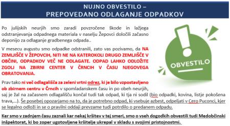 NUJNO OBVESTILO_PREPOVED ODLAGANJA ODPADKOV